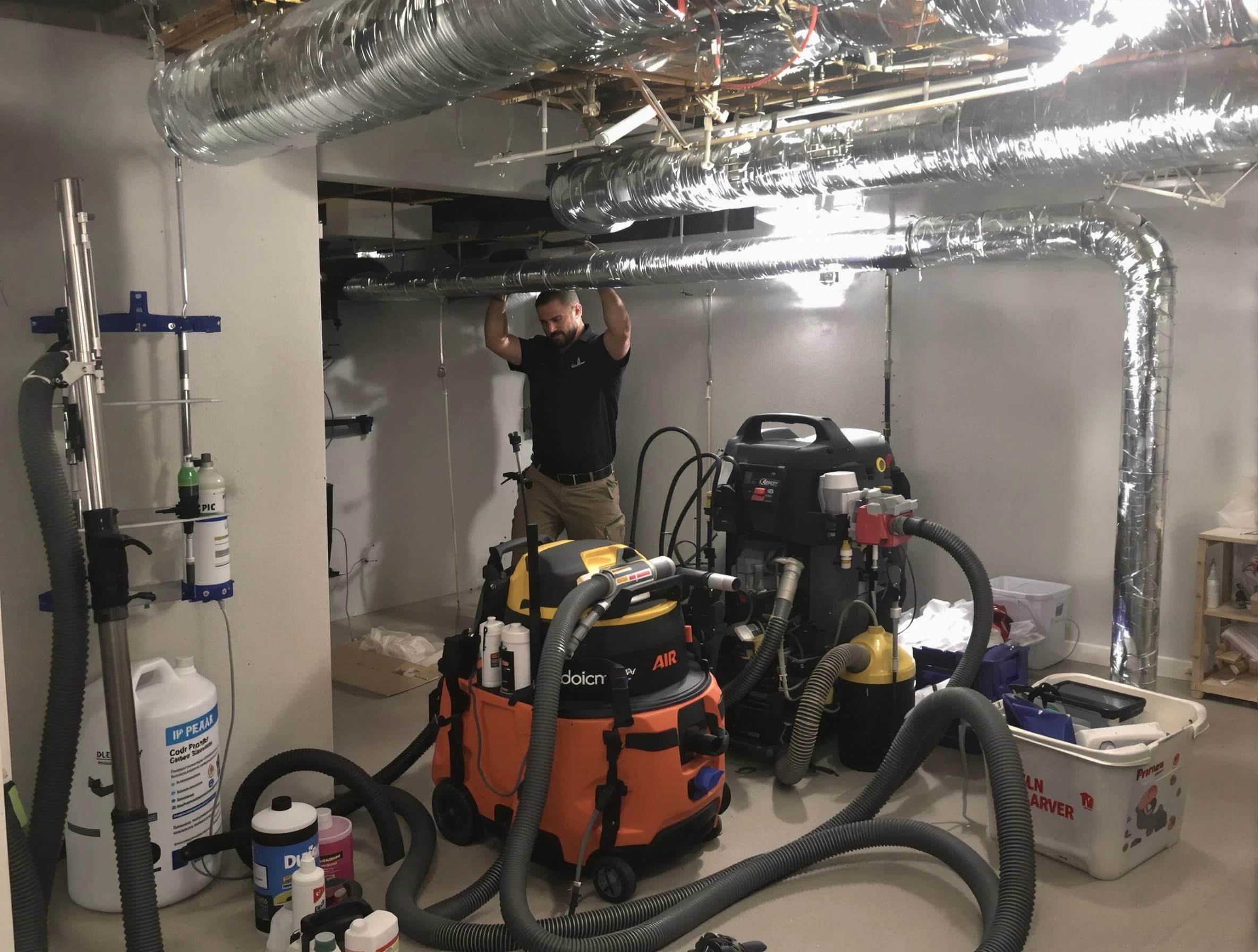 McKeesport Air Duct Cleaning specialist performing professional mold removal from air ducts using safety equipment in McKeesport